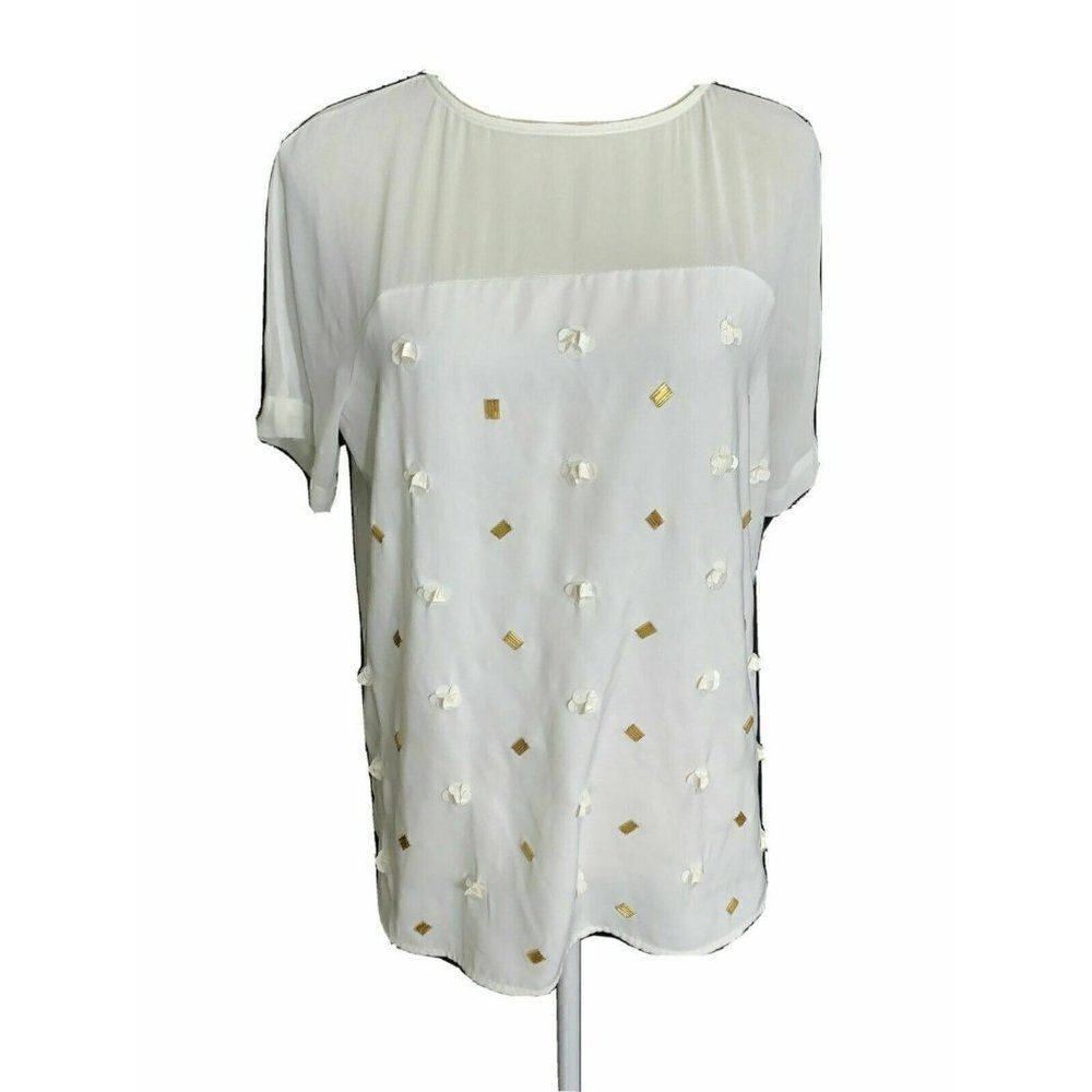Dknyc New White Gold Sequin Short Sleeve Top